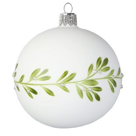 Porcelain white ball with mistletoe decor