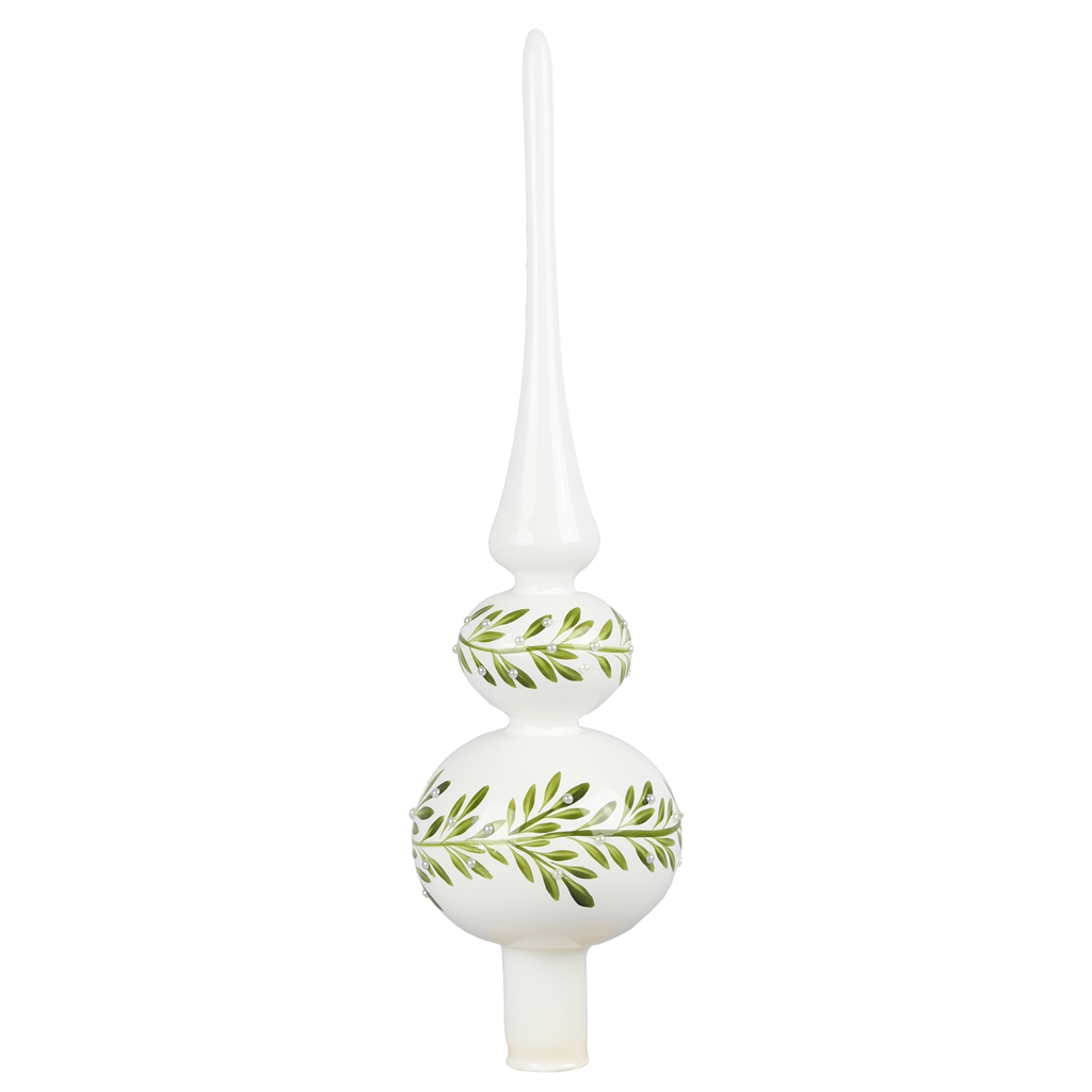 Glass tree topper white with mistletoe décor