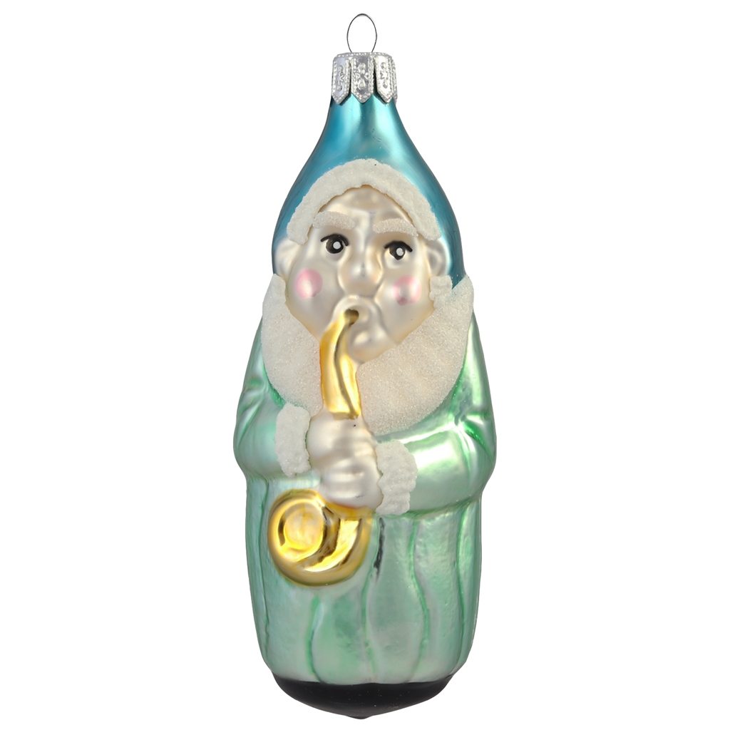 Fairy-tale dwarf ornament with a trumpet