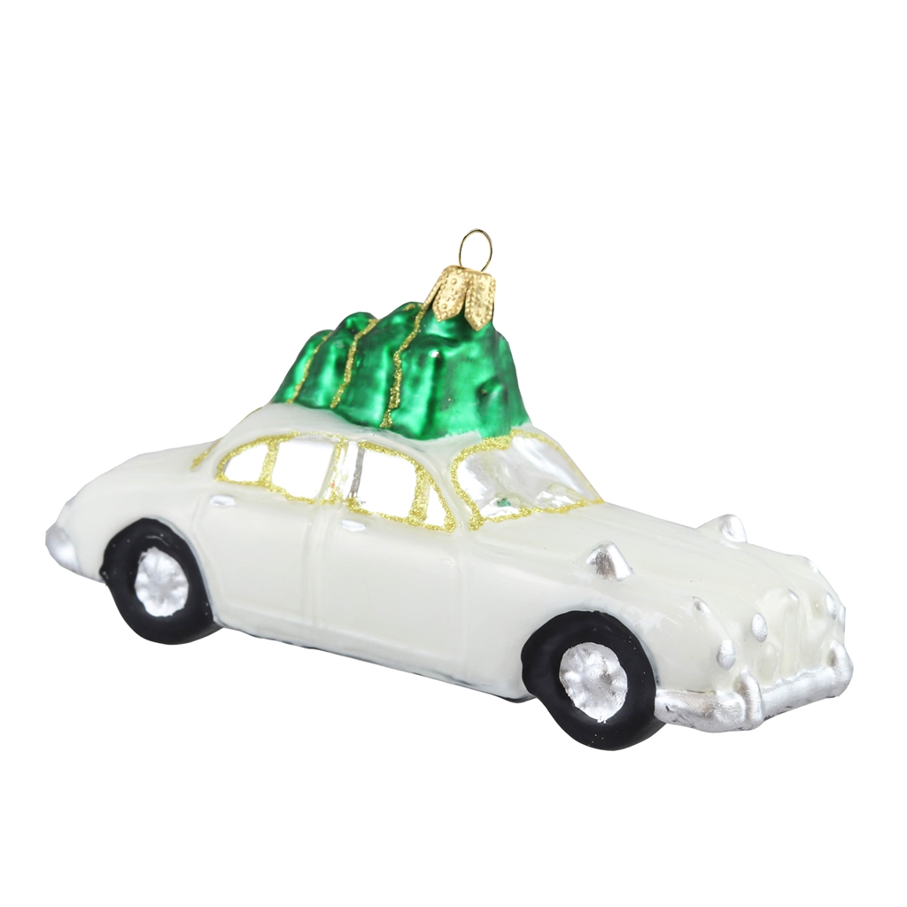 White car with a Christmas tree
