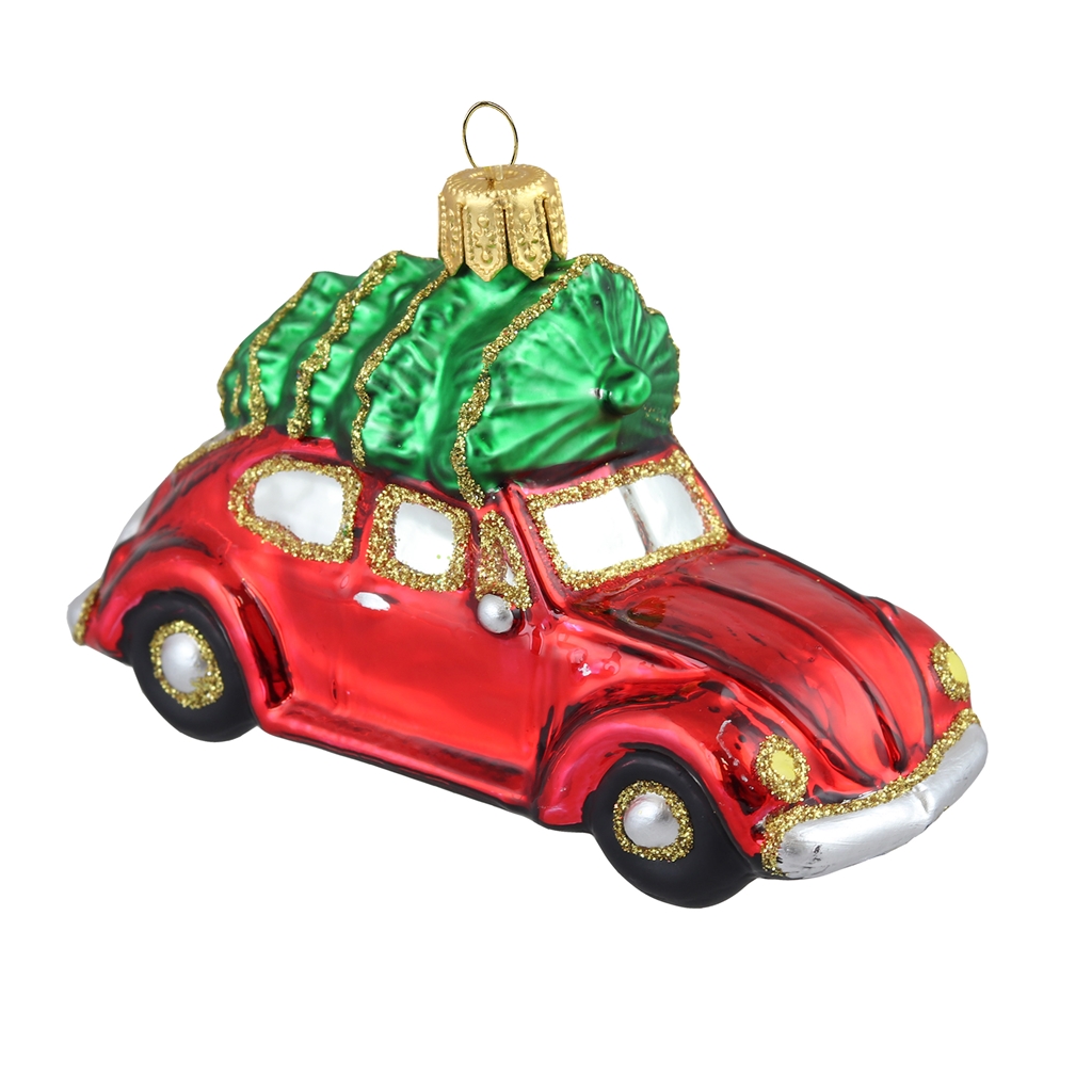 Red vintage beetle with tree on top