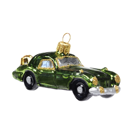 Green sports car with two gifts