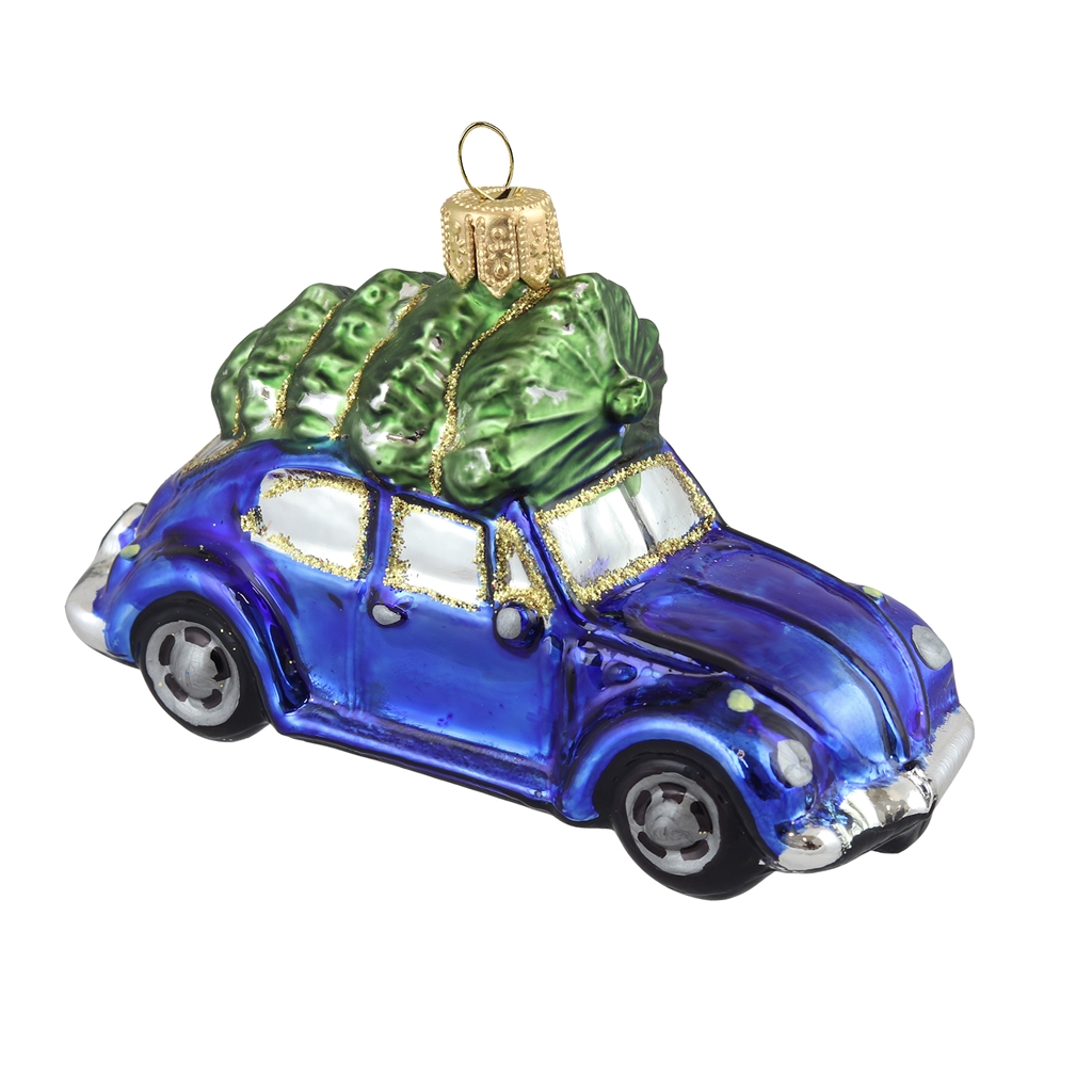 Blue car with Christmas tree