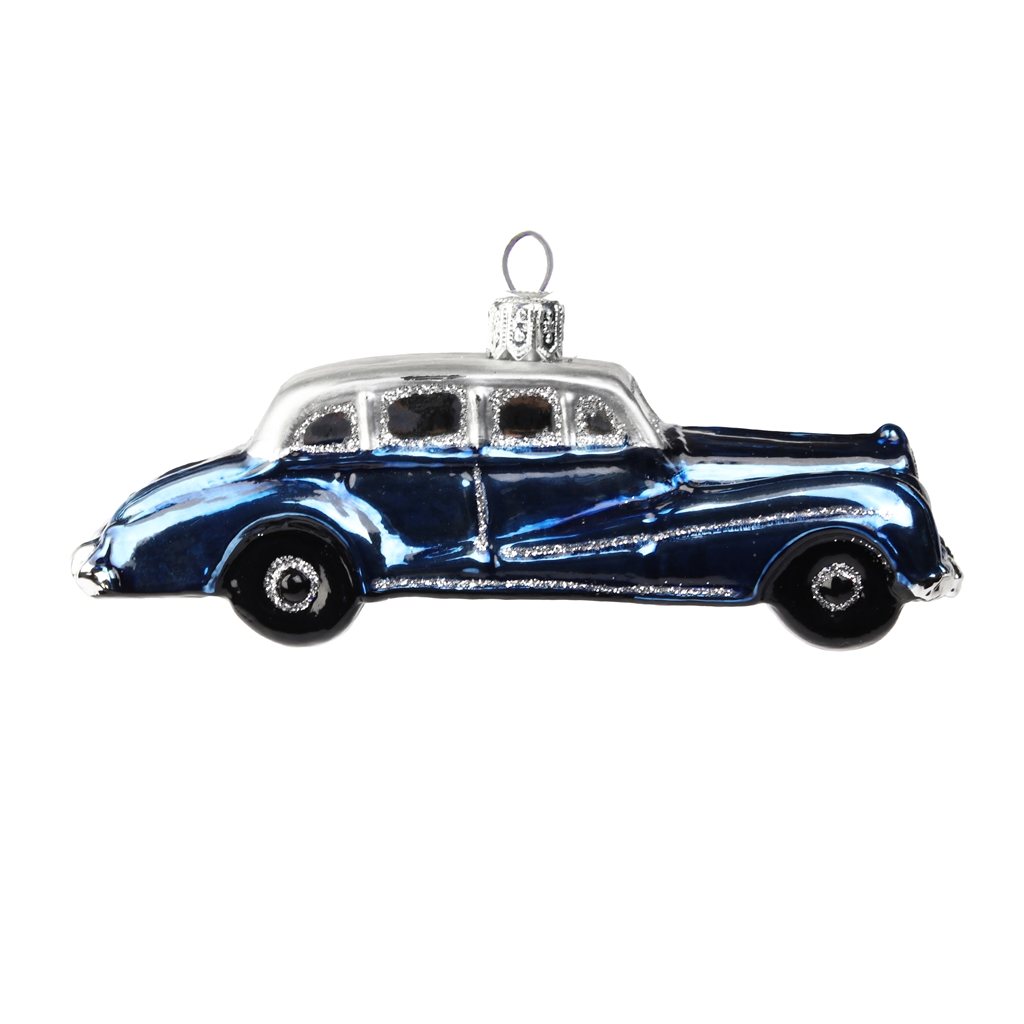 Blue limousine with silver roof Christmas ornament
