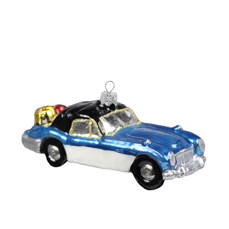 Blue sports car with presents Christmas ornament