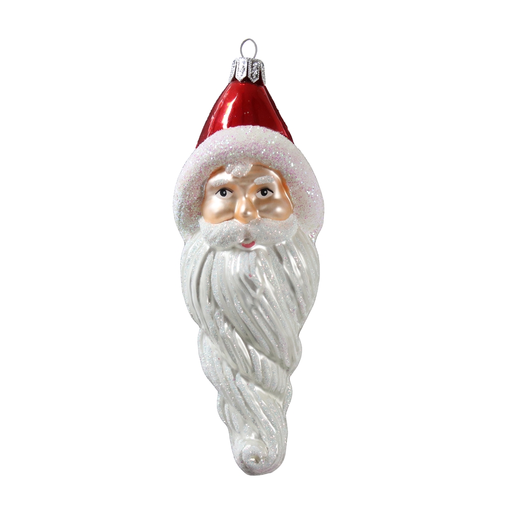 Glass ornament Santa's head with long beard 