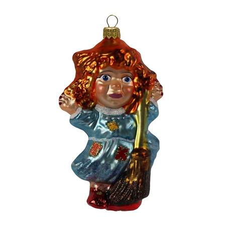 Witch with broomstick Christmas ornament