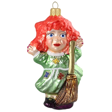 Witch with broomstick Christmas ornament