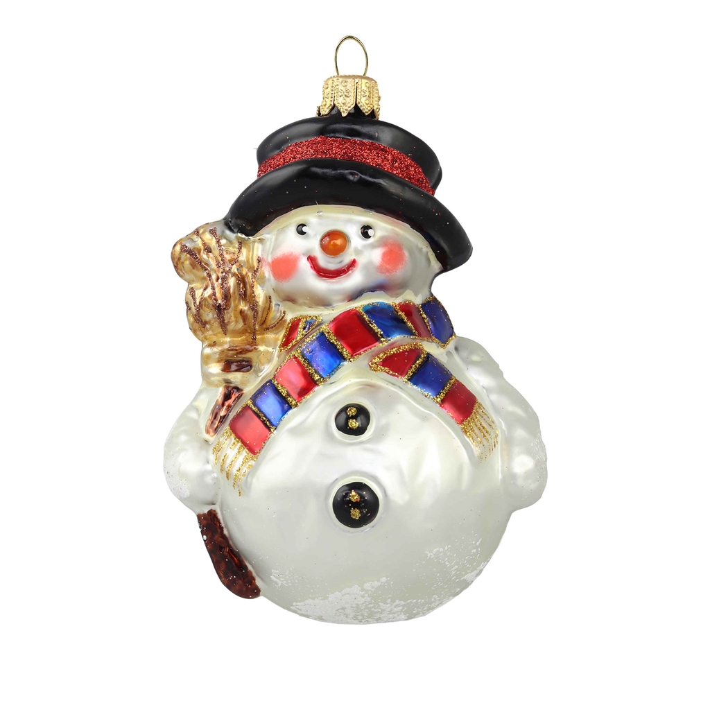 Snowman with broom and scarf