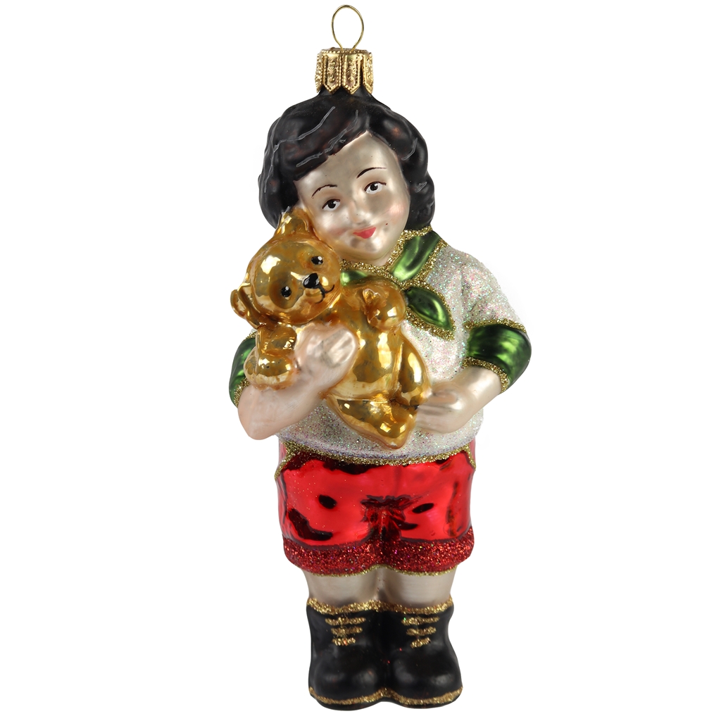 Glass figure - Boy with teddybear 13,5 cm