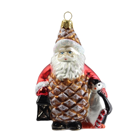 Pine cone Santa with a penguin