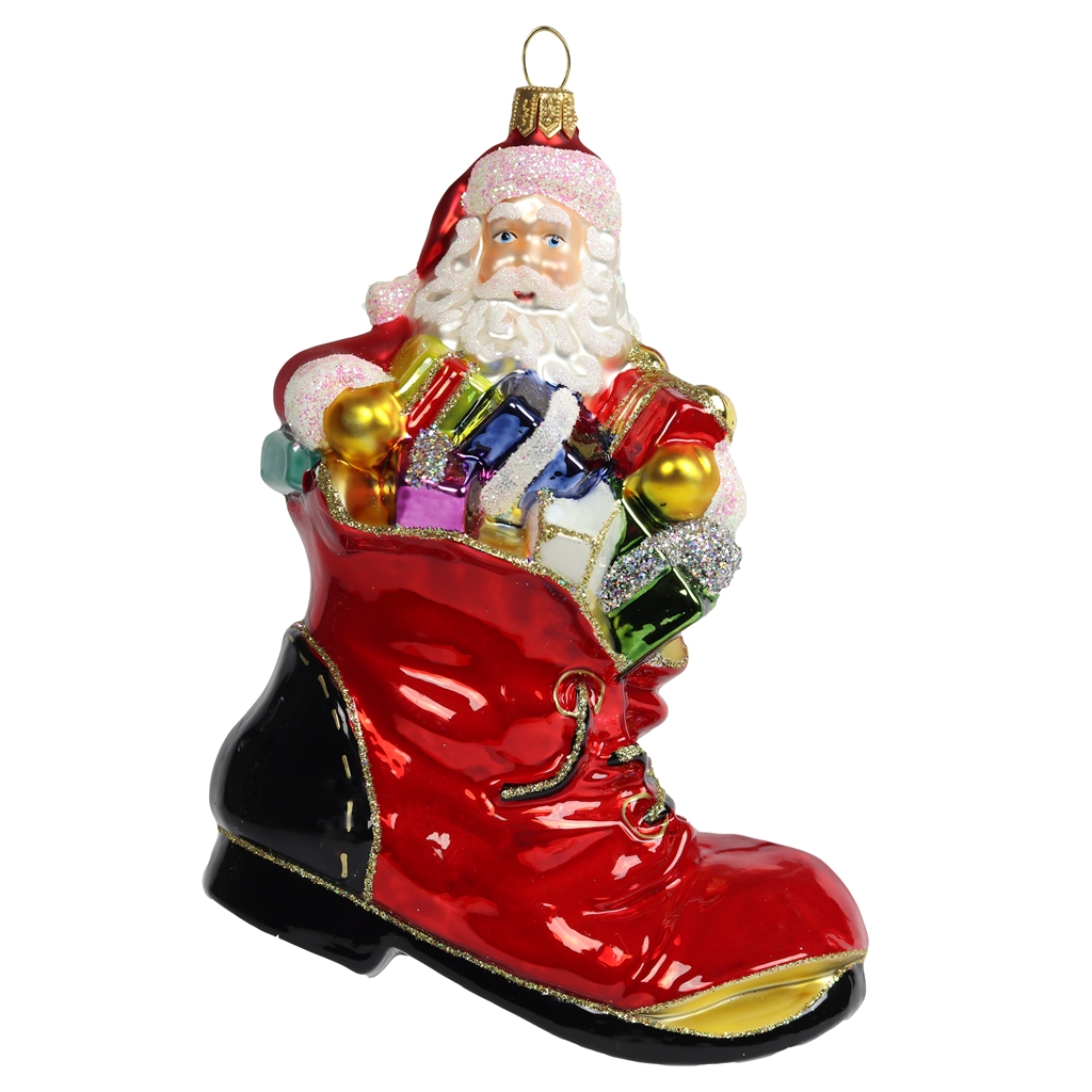 Santa in a shoe with gifts