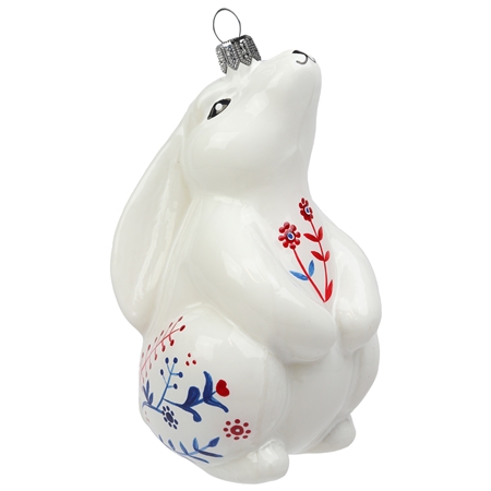 Glass white hare with folklor décor