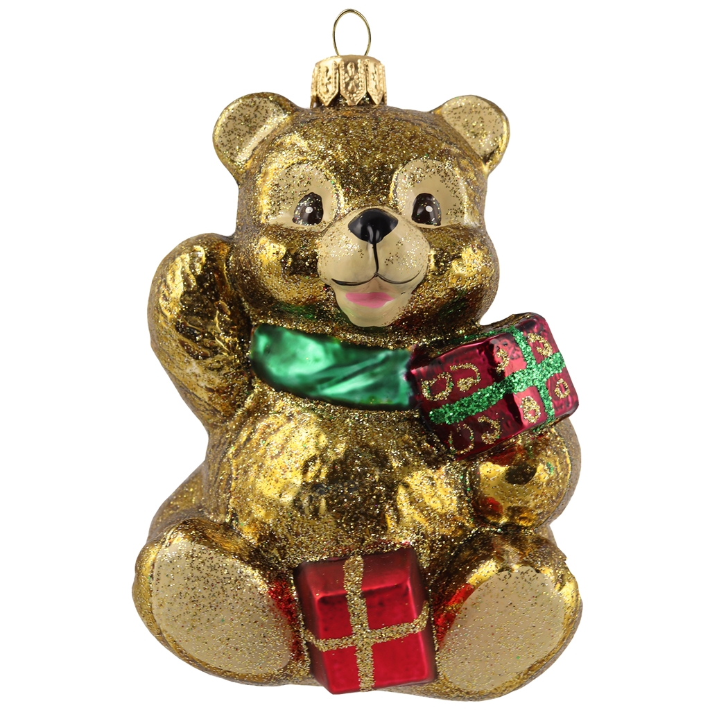 Christmas glass ornaments - Teddy with gifts 12 cm