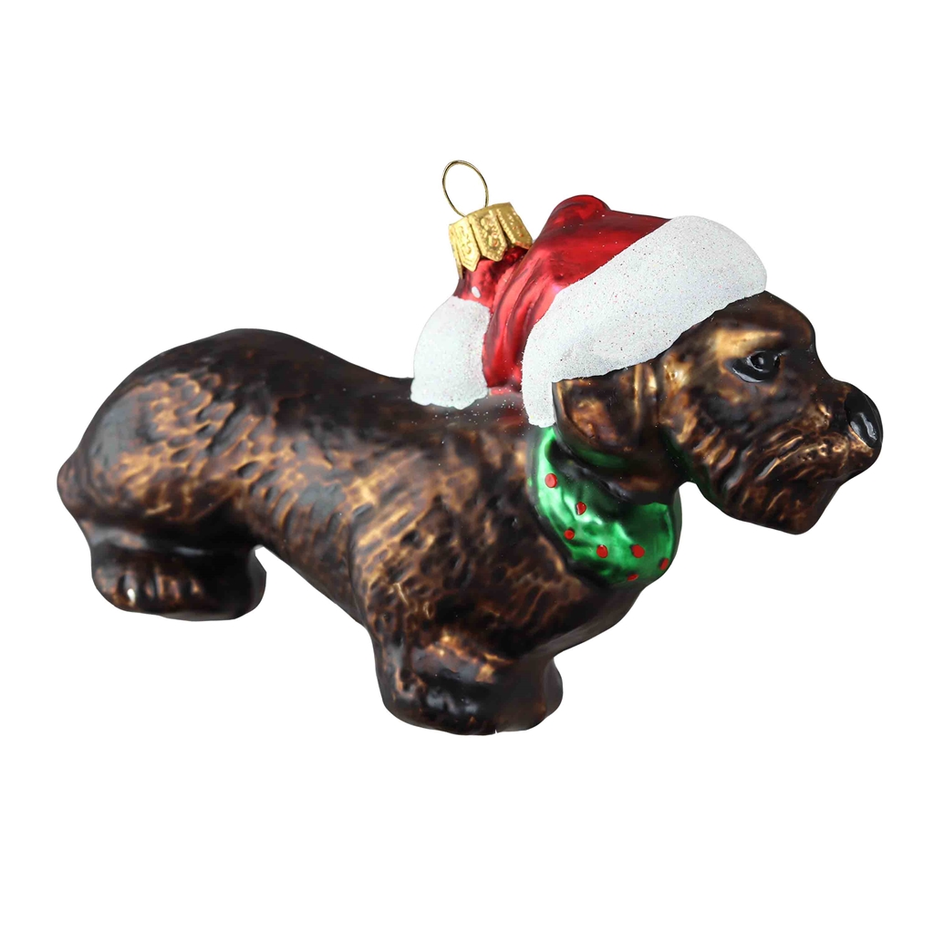 Glass Dachshund with Santa hat 
