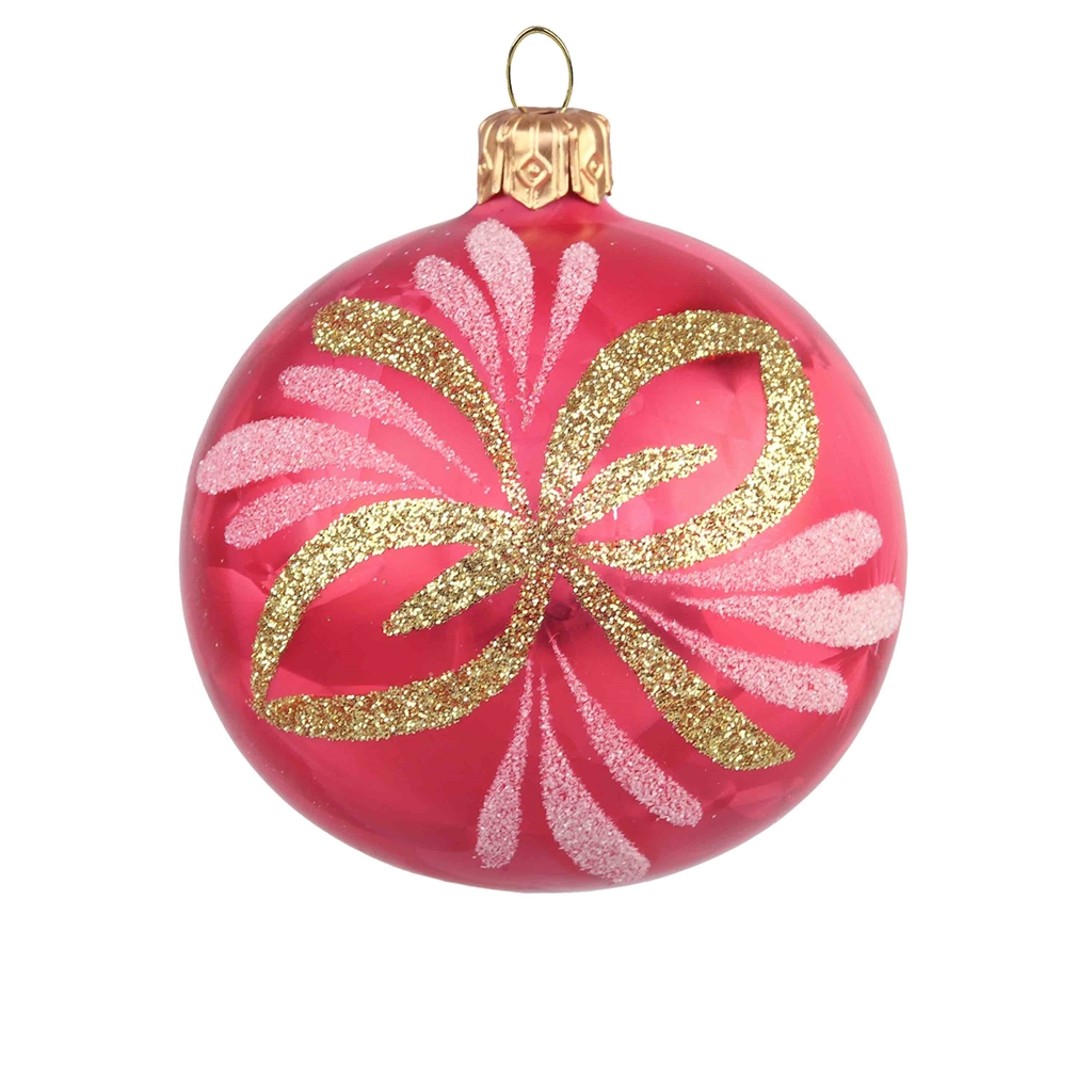 Glass ornament pink frost with decor