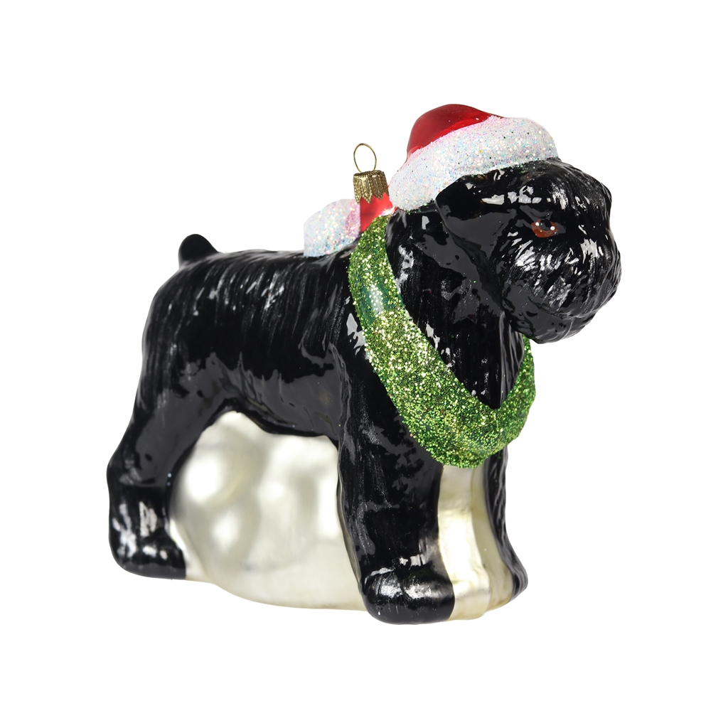 Glass Schnauzer with Santa hat