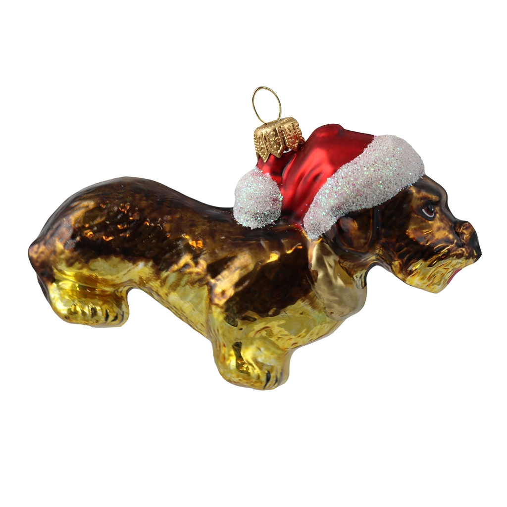 Glass Dachshund with Santa hat