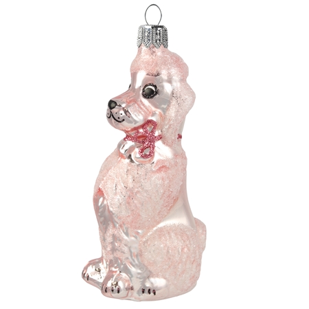 Pink poodle with a ribbon