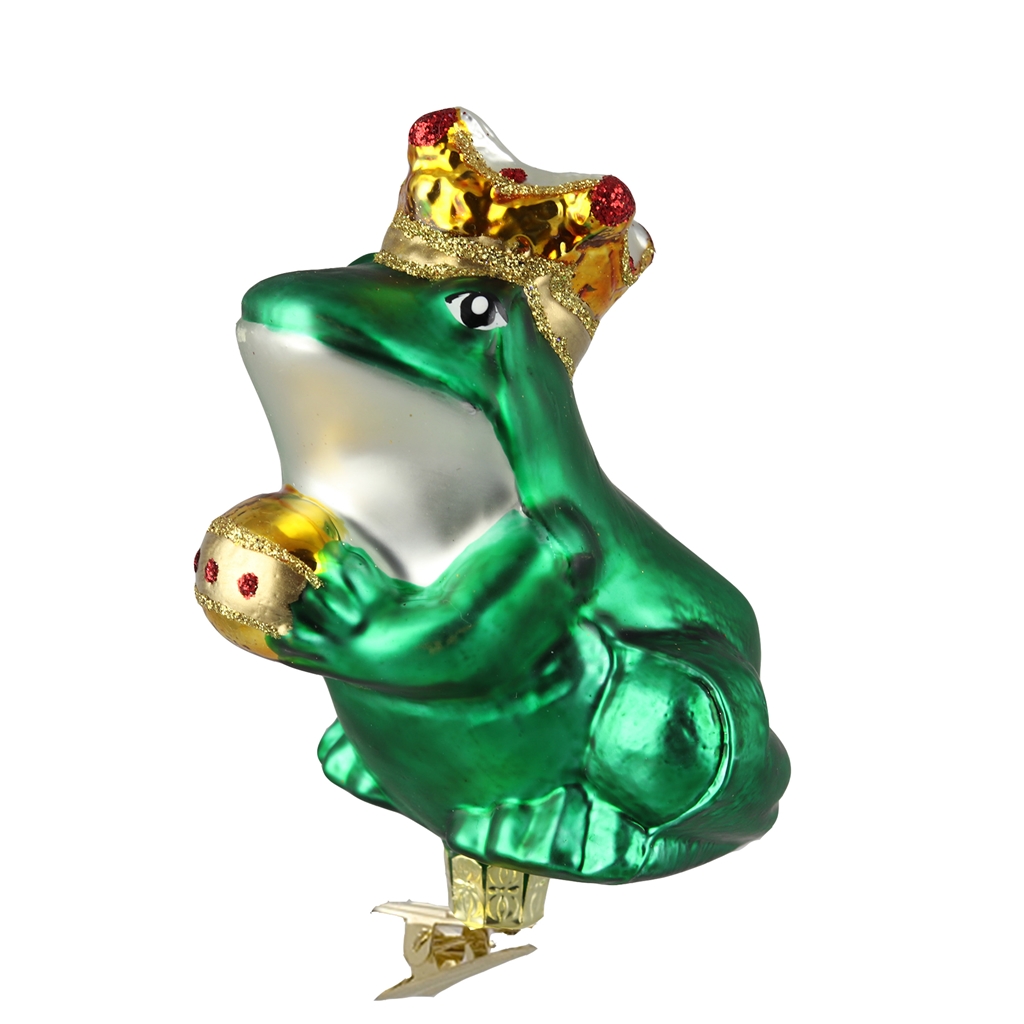 Dark glass frog with crown