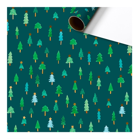Green gift wrapping paper Christmas trees