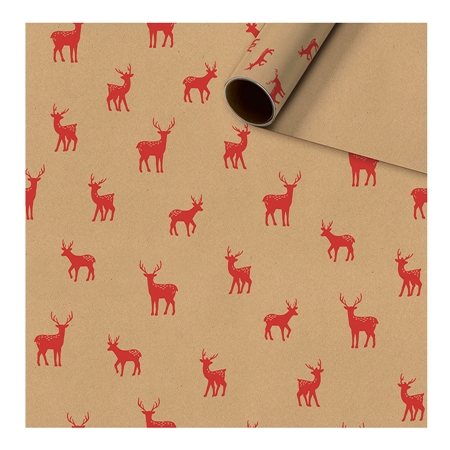 Natural gift wrapping paper with red reindeer