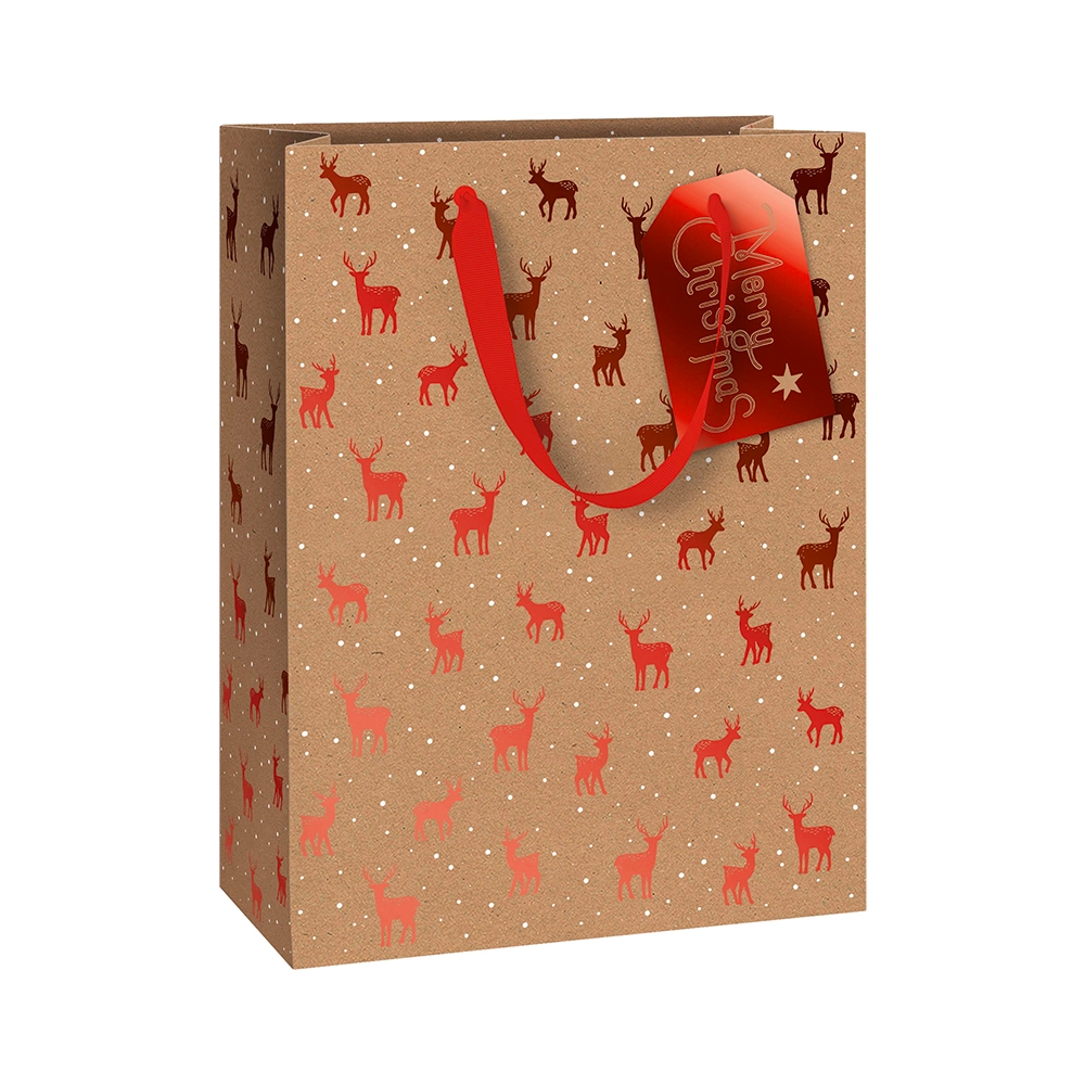 Natural gift bag with reindeer large