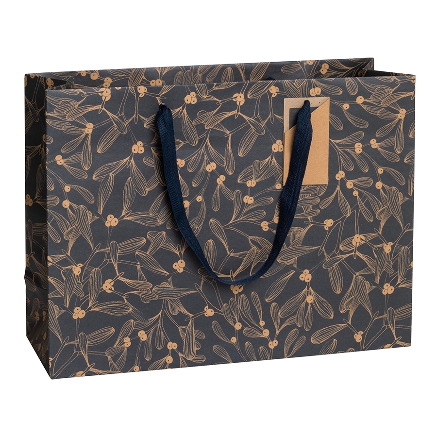 Dark blue gift bag mistletoe decor