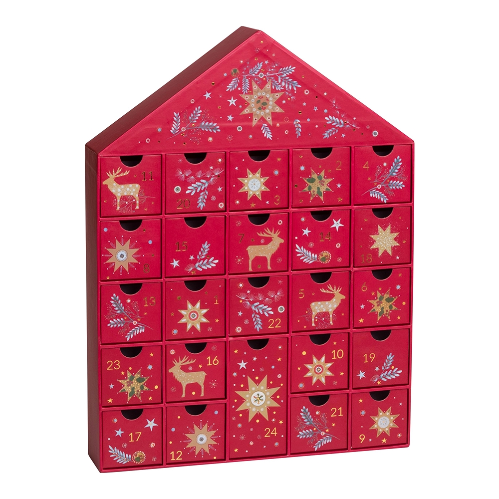 Advent calendar house burgundy red