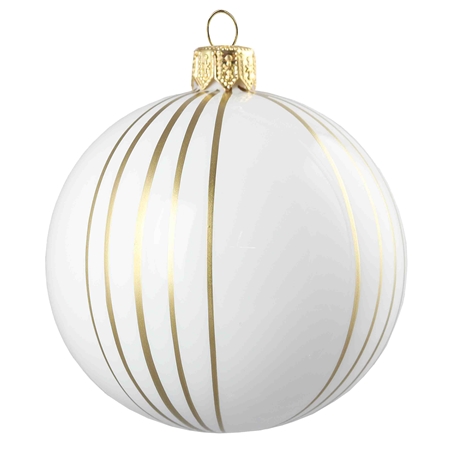 White Christmas ball with gold stripes