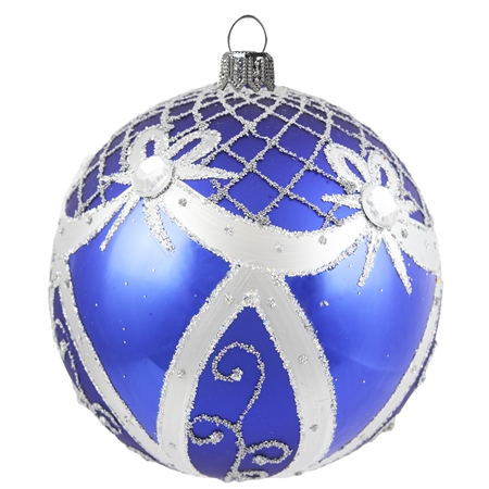 Blue Christmas bauble with silver décor matt finish