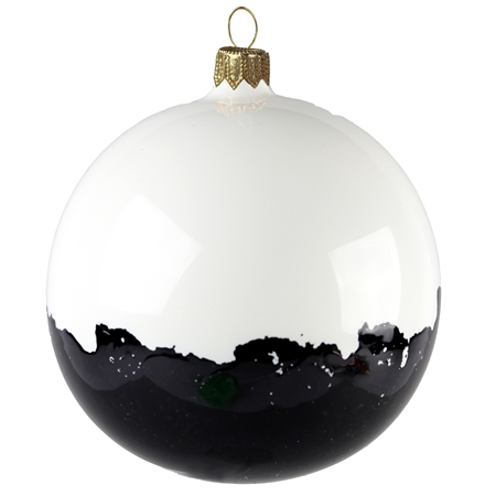 White Christmas splashed black bauble