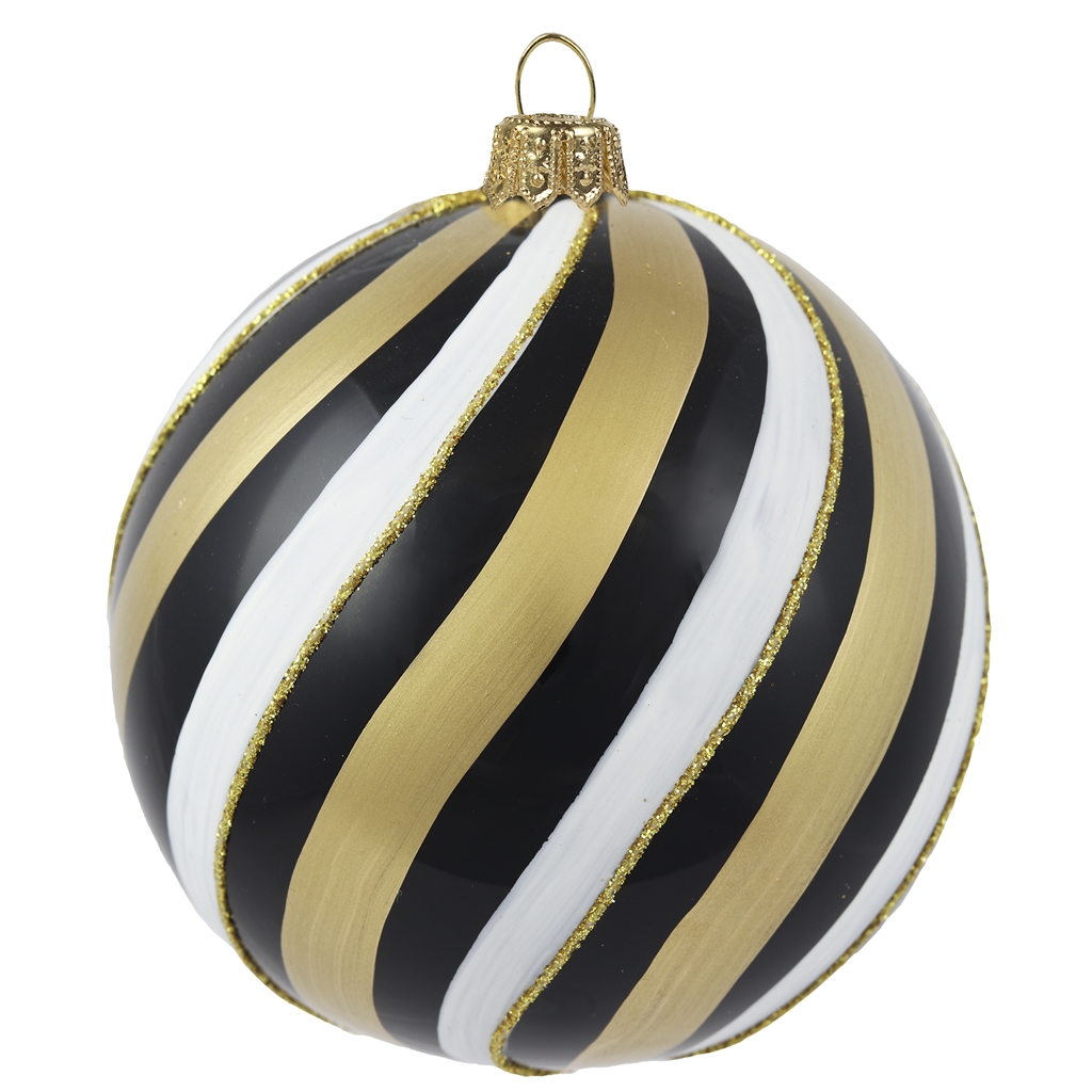 Glass bauble black-white-gold stripes