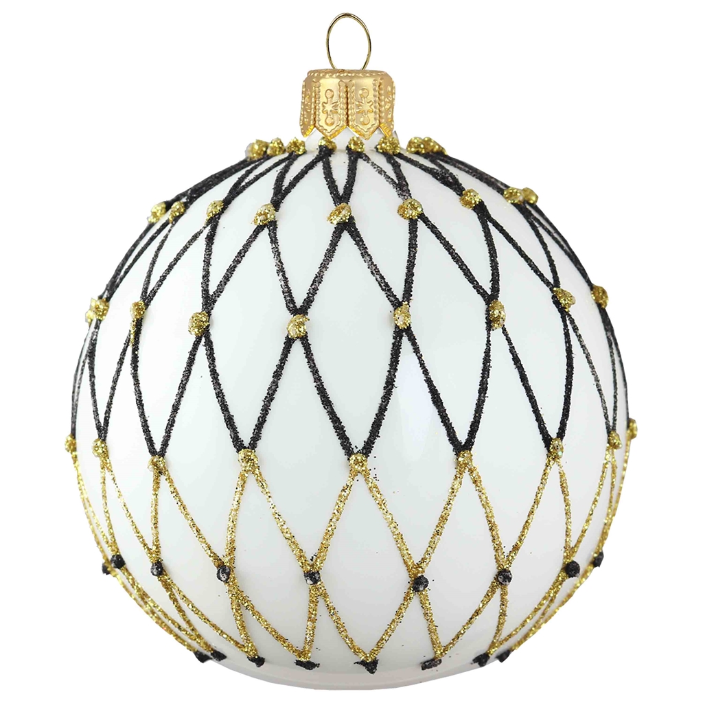 White Christmas ball with black net decor