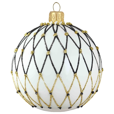 White Christmas ball with black net decor