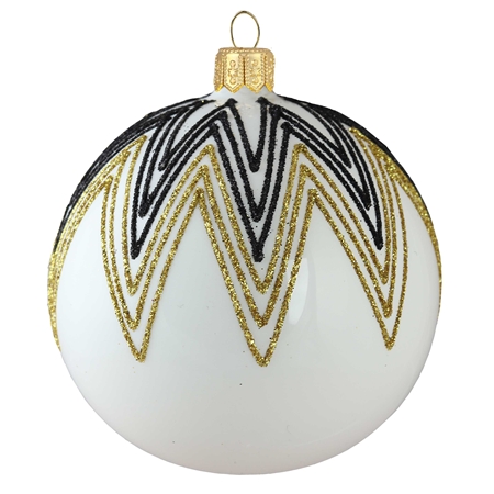 White Christmas bauble with black-gold decor