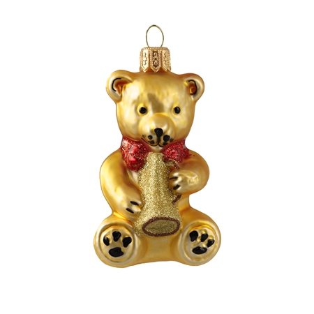 Christmas decoration glass golden teddy bear with trumpet