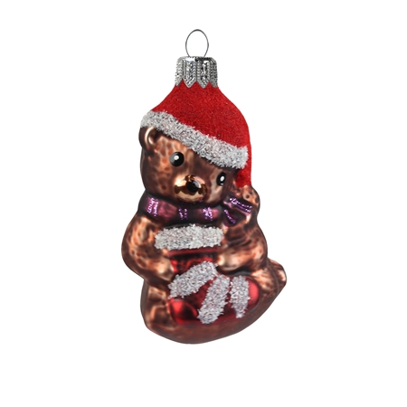 Glass Teddy bear with Christmas stocking