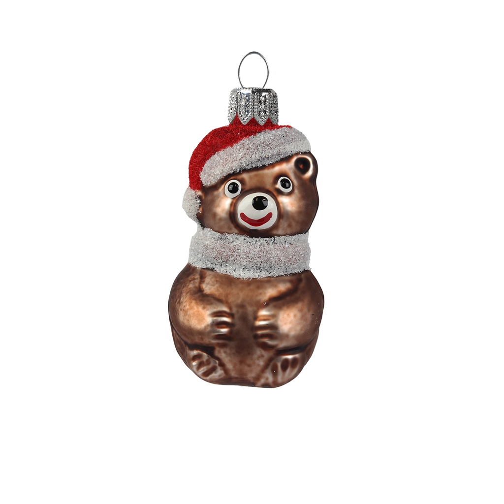 Glass Teddy bear with Santa hat 