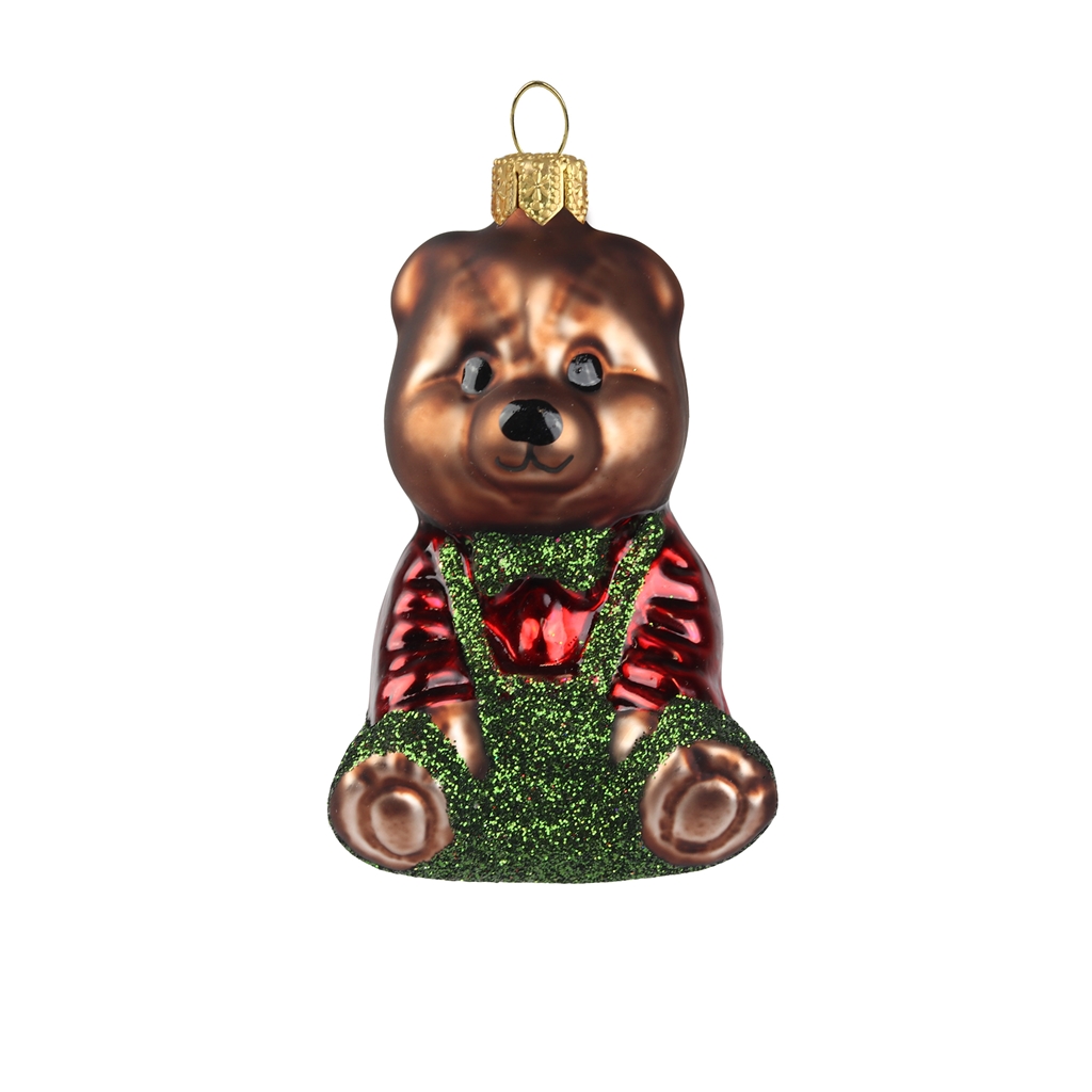 Bear with green trousers small Christmas ornament
