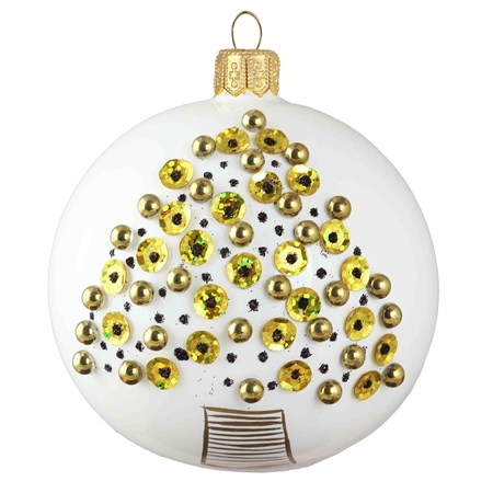 White Christmas ball with gold tree 