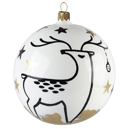 White Christmas bauble with deer décor