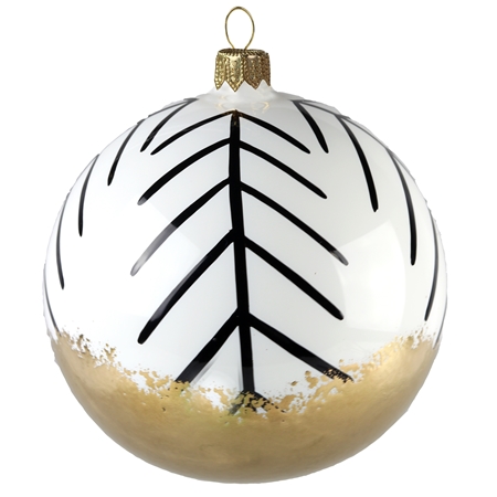 White Christmas bauble with spruce twigs décor