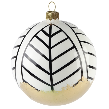 White bauble with black leaf décor