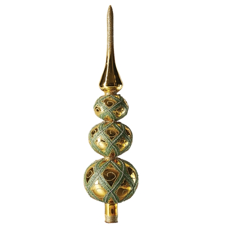 Green-gold tree topper with latticework décor
