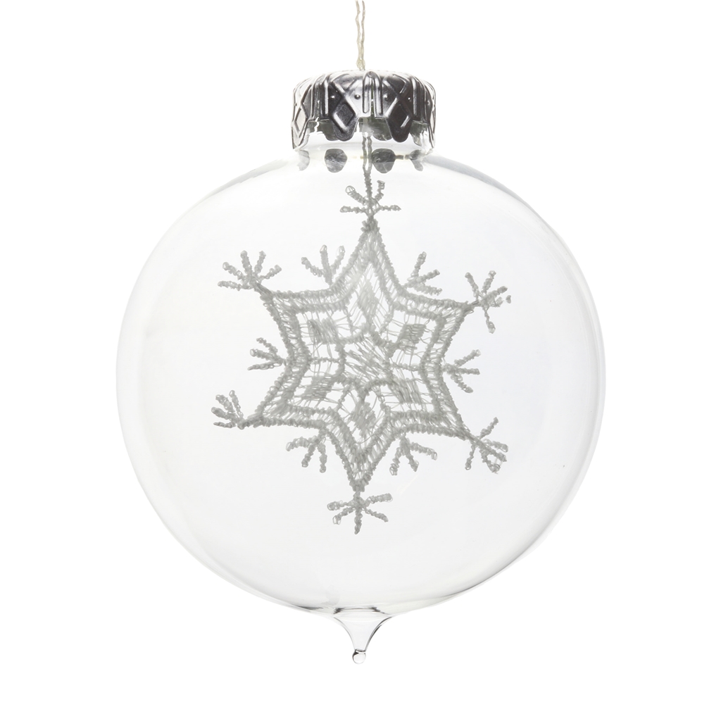 Transparent bauble with lace snowflake