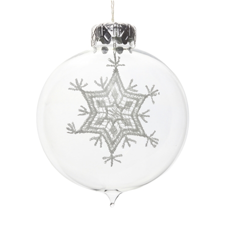 Glass Christmas ball clear with snowflake