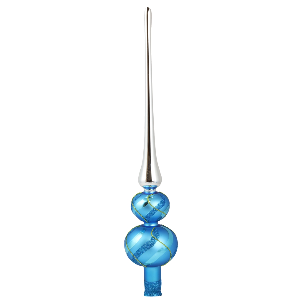 Blue double-bauble tree topper with stripe décor
