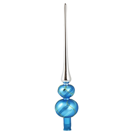 Blue double-bauble tree topper with stripe décor