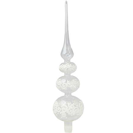 Xmas glass decoration - Treetop clear with white decor 40 cm